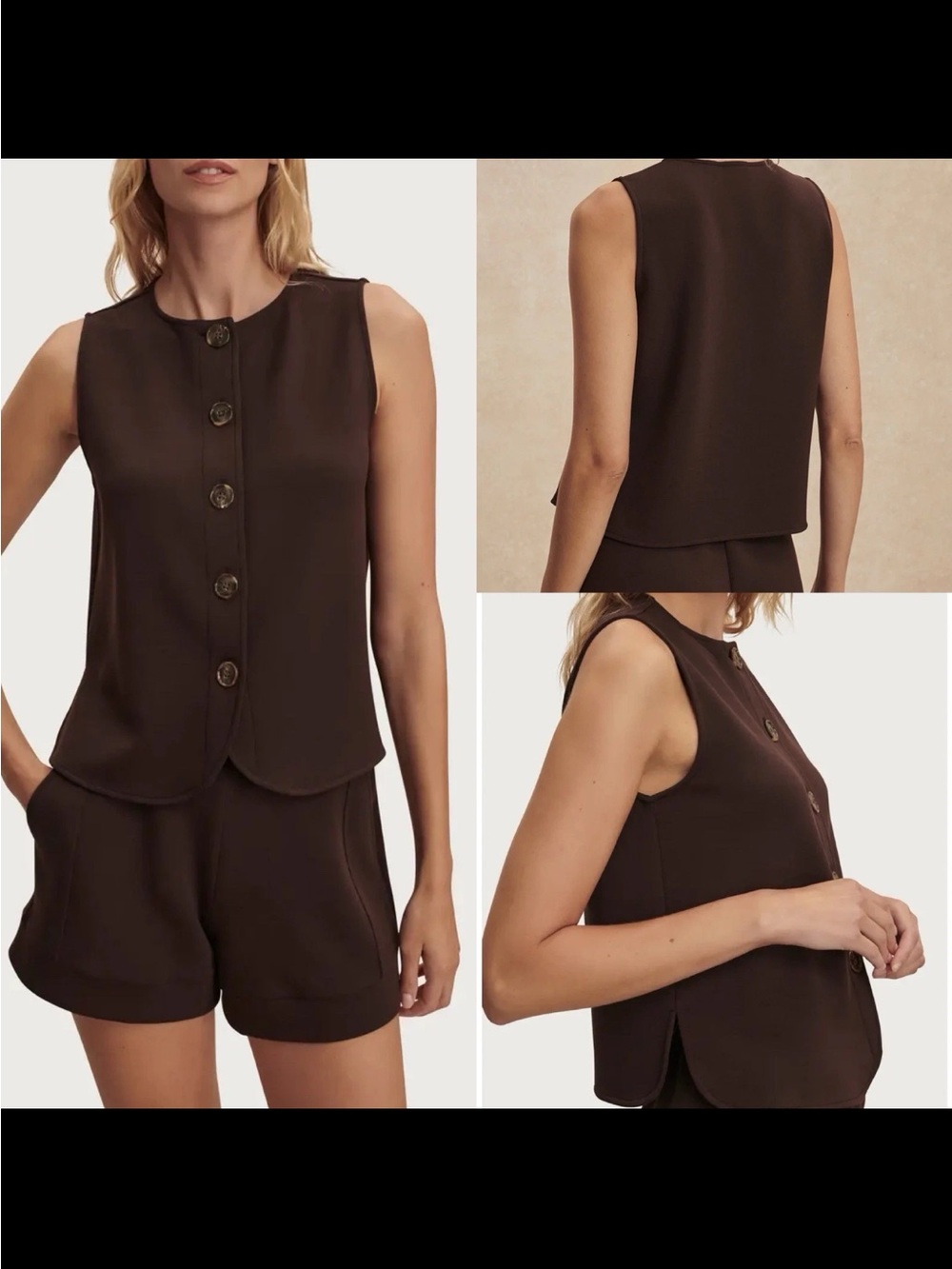 Varley Josie Button Through Tank Coffee Bean Size Small